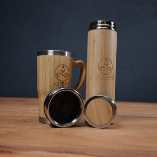 Cană de cafea sau ceai din oțel inoxidabil Asteya Bambus, cu funcție termos - 420 ml