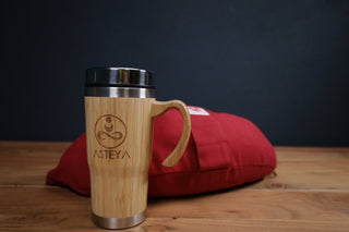 Cană de cafea sau ceai din oțel inoxidabil Asteya Bambus, cu funcție termos - 420 ml