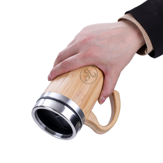 Cană de cafea sau ceai din oțel inoxidabil Asteya Bambus, cu funcție termos - 420 ml