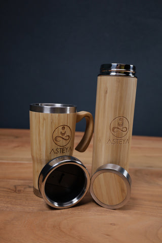 Asteya stainless steel thermos bottles and mugs